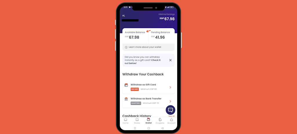 available balance on ShopCash wallet